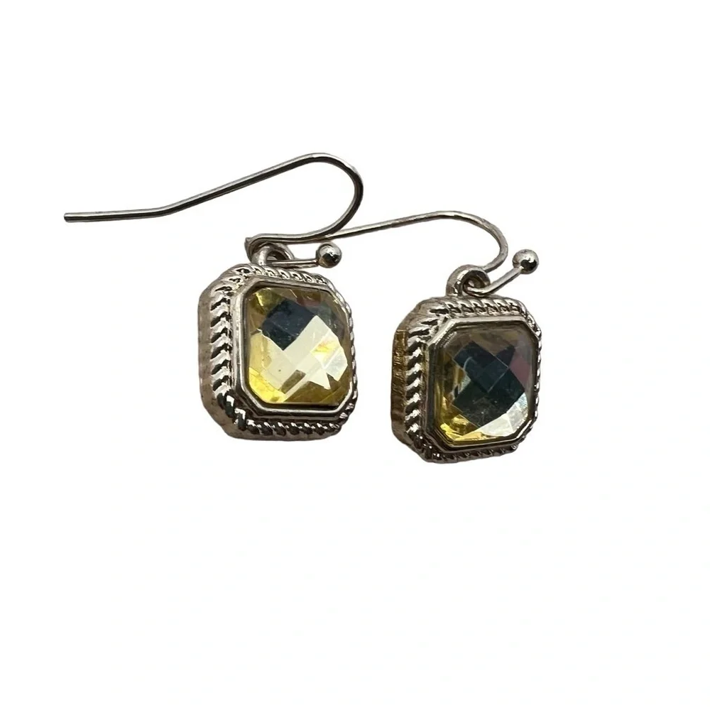 Citrine tone faceted jewel and gold tone dangle drop elegant fancy earrings
